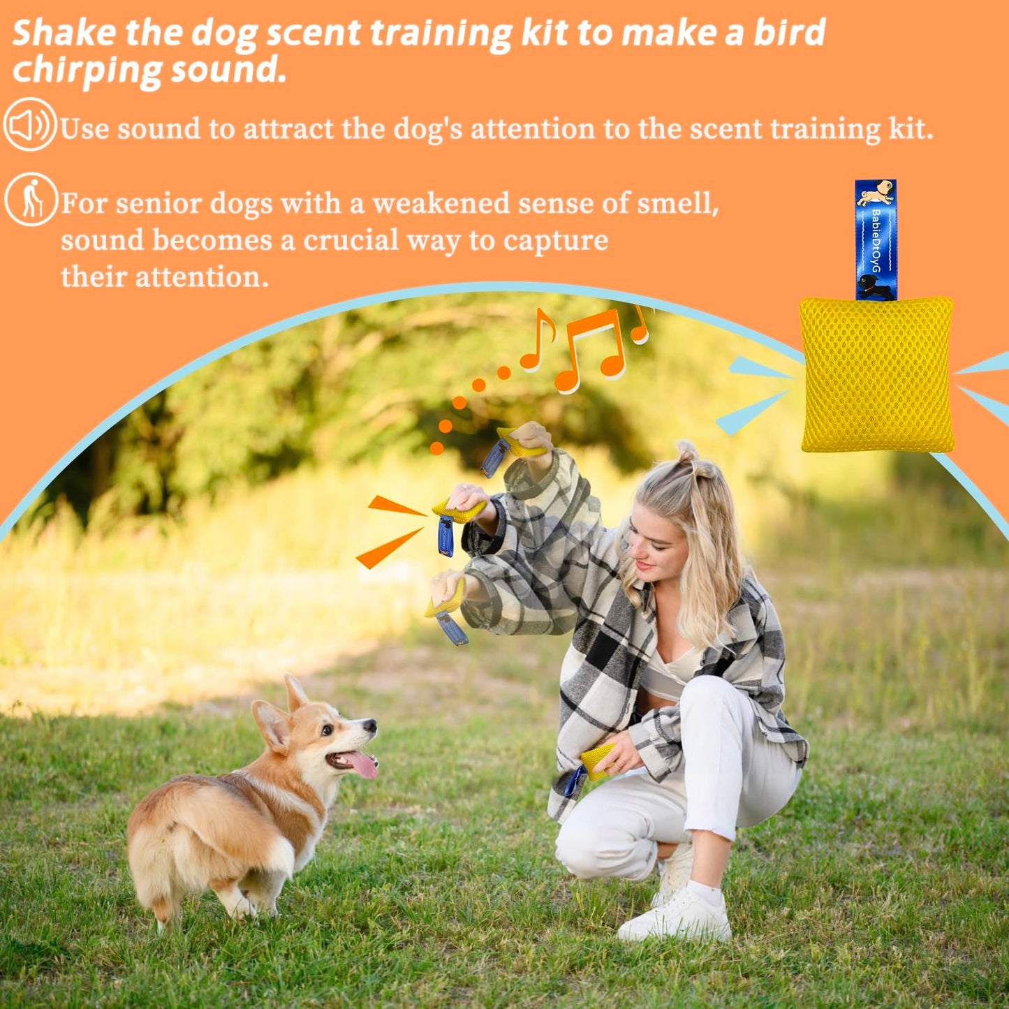 BabieDtOyG Dog Scent Training Kit with Squeaky Sound – Interactive Nose Work Toys for Dogs, Hide & Seek Scent Games | Mental Stimulation, Anxiety Relief & Obedience Training for All Ages (Yellow)