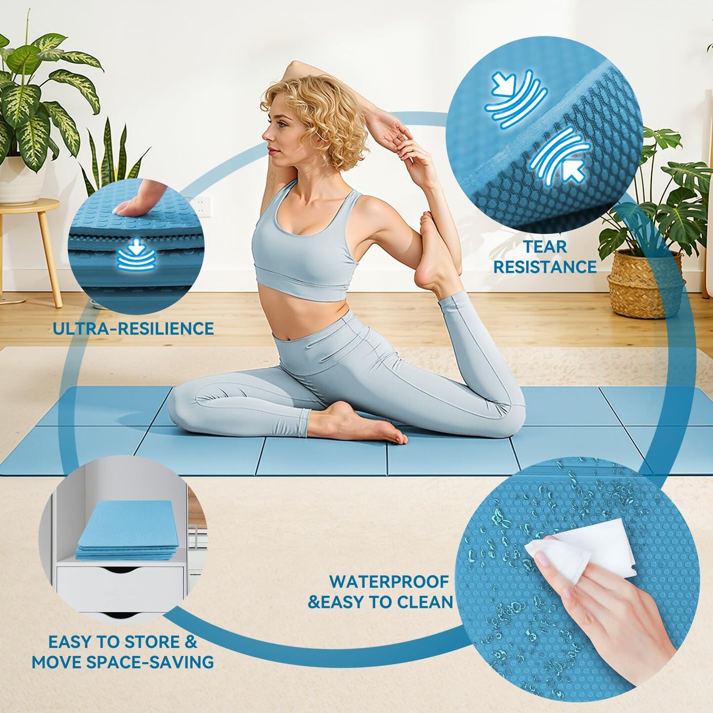 Foldable Travel Yoga Mat 72"x24"x0.24", Lightweight Non Slip Exercise Mat, Portable Folding Workout Mat for Yoga, Pilates, Stretching, Home Gym, Outdoor Fitness & Travel