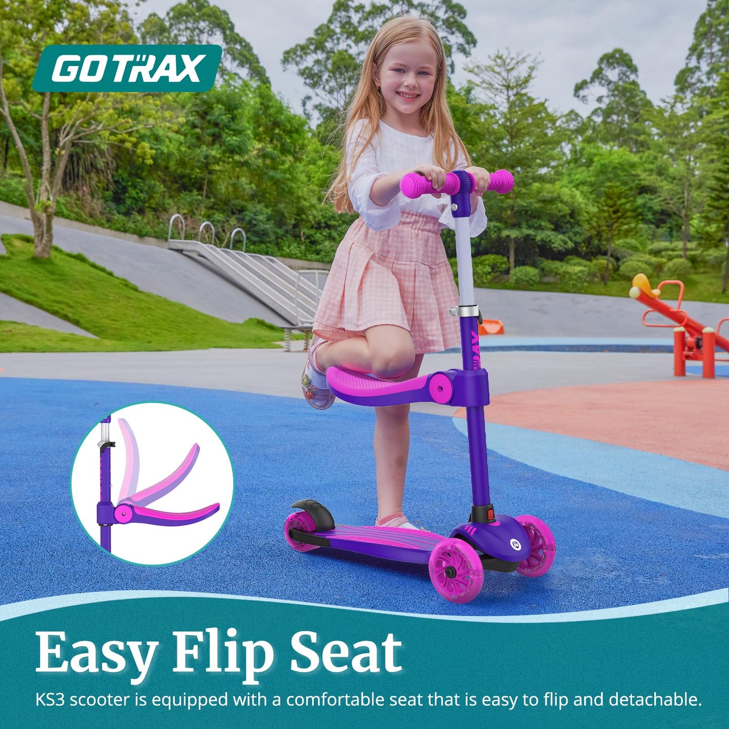 Gotrax KS3 Kids Scooter with Removable Seat and K03 Scooter with Light Up Wheels for Kids Ages 2-8, 3-8