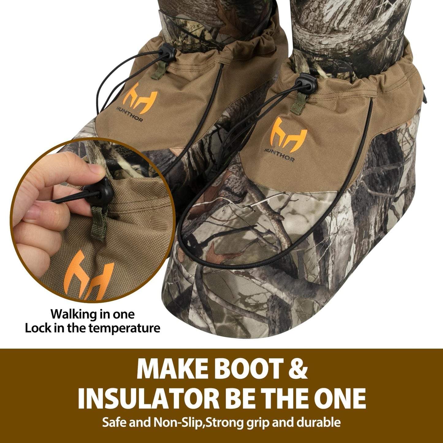 Hunthor 600D Insulated Boot Covers, Camo Hunting Gear, Cold Weather