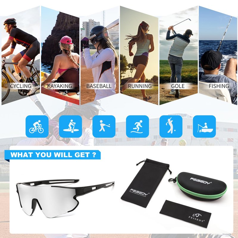 FEISEDY Sports Sunglasses for Men Women Running Sunglasses Fishing Cycling Baseball Glasses UV400 Protection B0270