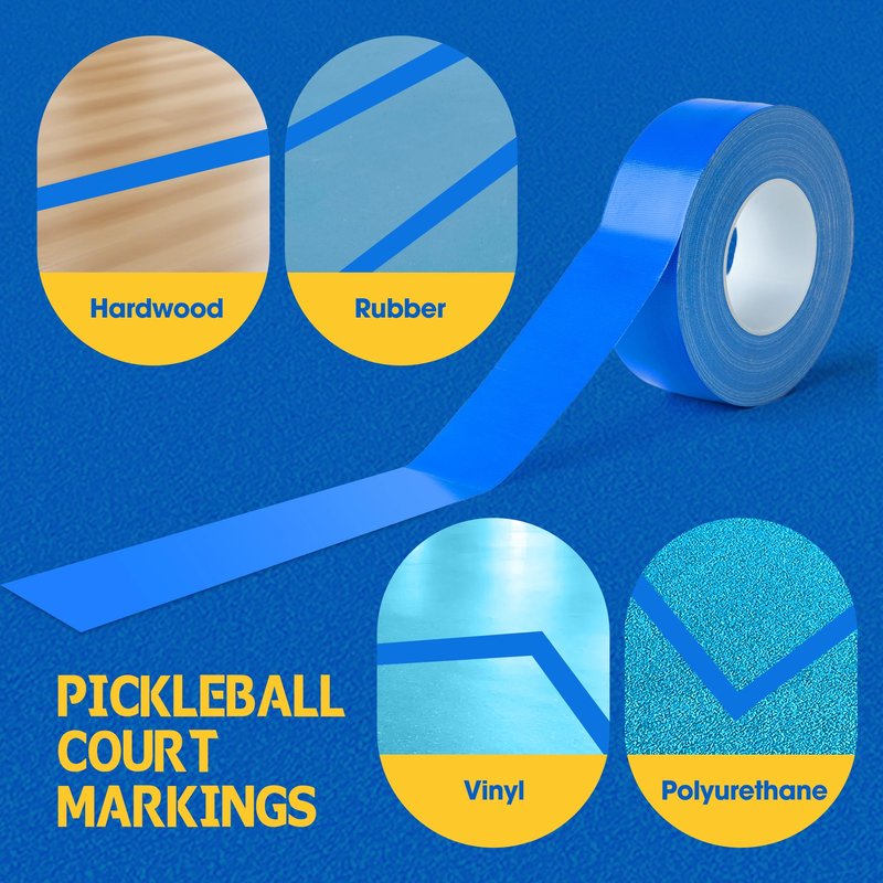 Pickleball Court Tape - 2" x 200 ft Blue Line Marking Kit | Temporary No-Residue Tape | Easy Apply & Remove | Outdoor/Indoor for Courts, Gym, Driveway, Backyard