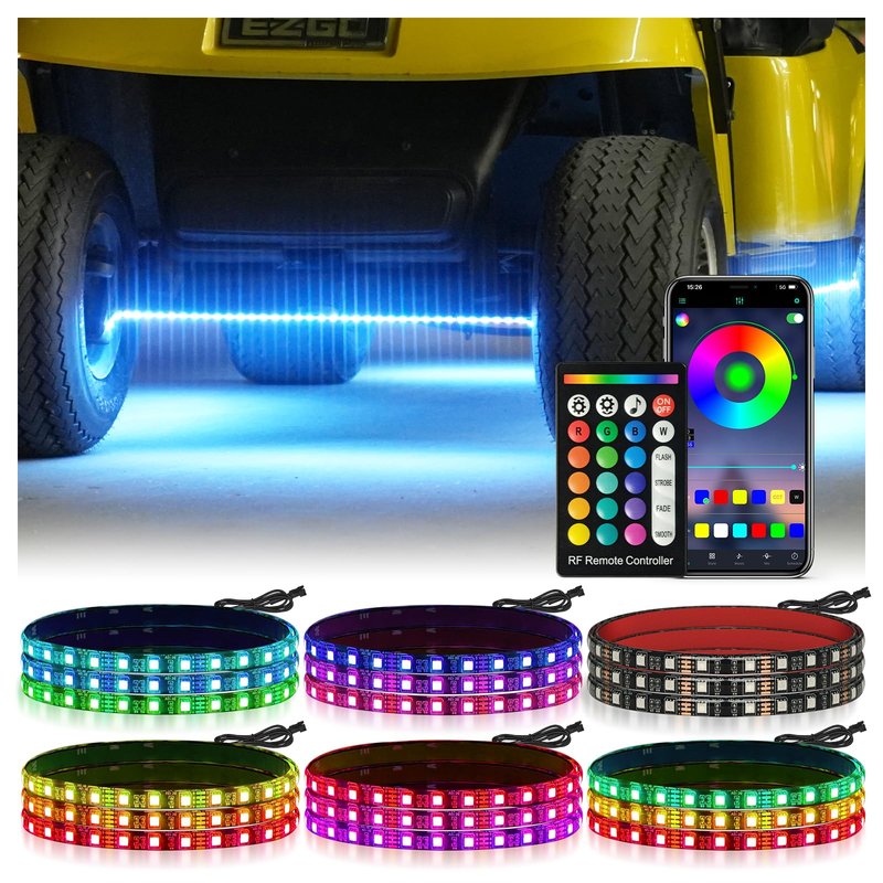 EXOEMTS Golf Cart Underglow Light Strip Kit, 9-16V Input Underbody Light Kit for EZGO Club Car Yamaha (4PCS-Golf Cart Underglow Light Strip Kit)