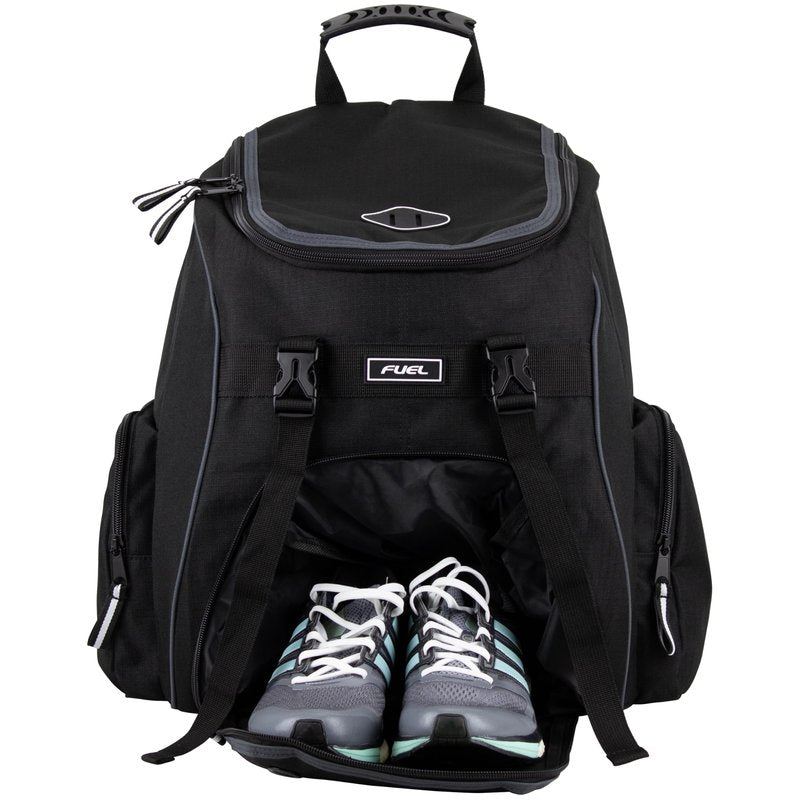 FUEL Oversized Wide Mouth Backpack with Multiple Compartments, Large Storage for Hiking, Work, Classroom, and Traveling - Grey Trim