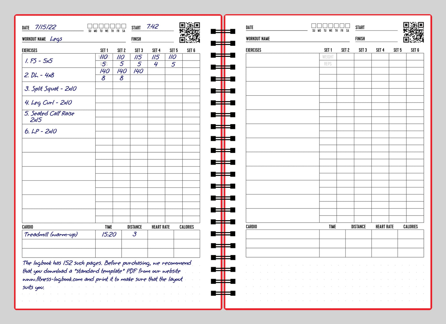 Fitness Logbook (Red) - A5 Undated Workout Journal For Men & Women - Plastic Cover & Thick Paper - Planner Log Book To Track Weight Loss, Muscle Gain, Gym Exercise, Bodybuilding Progress