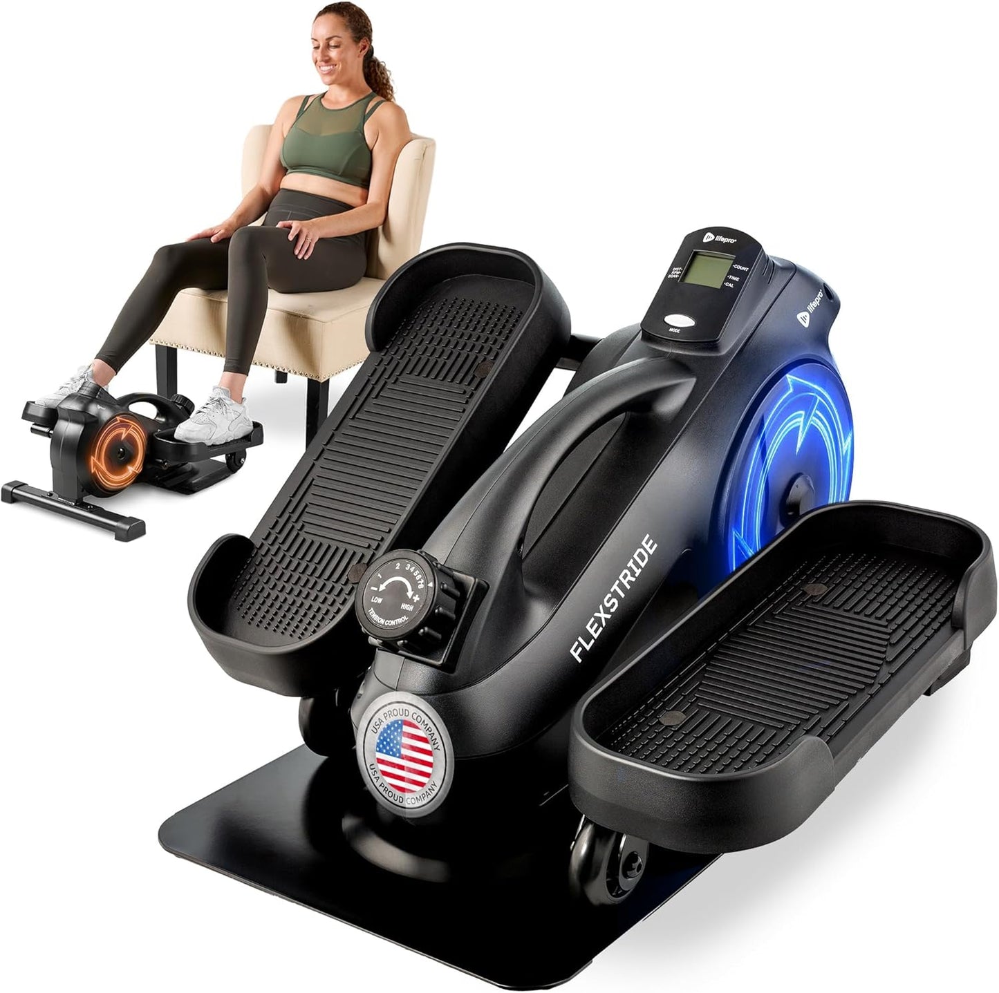 Portable Under Desk Elliptical Exercise Machine - Mini Pedal Exerciser for Home Workouts & Muscle Toning | Fitness App Enabled
