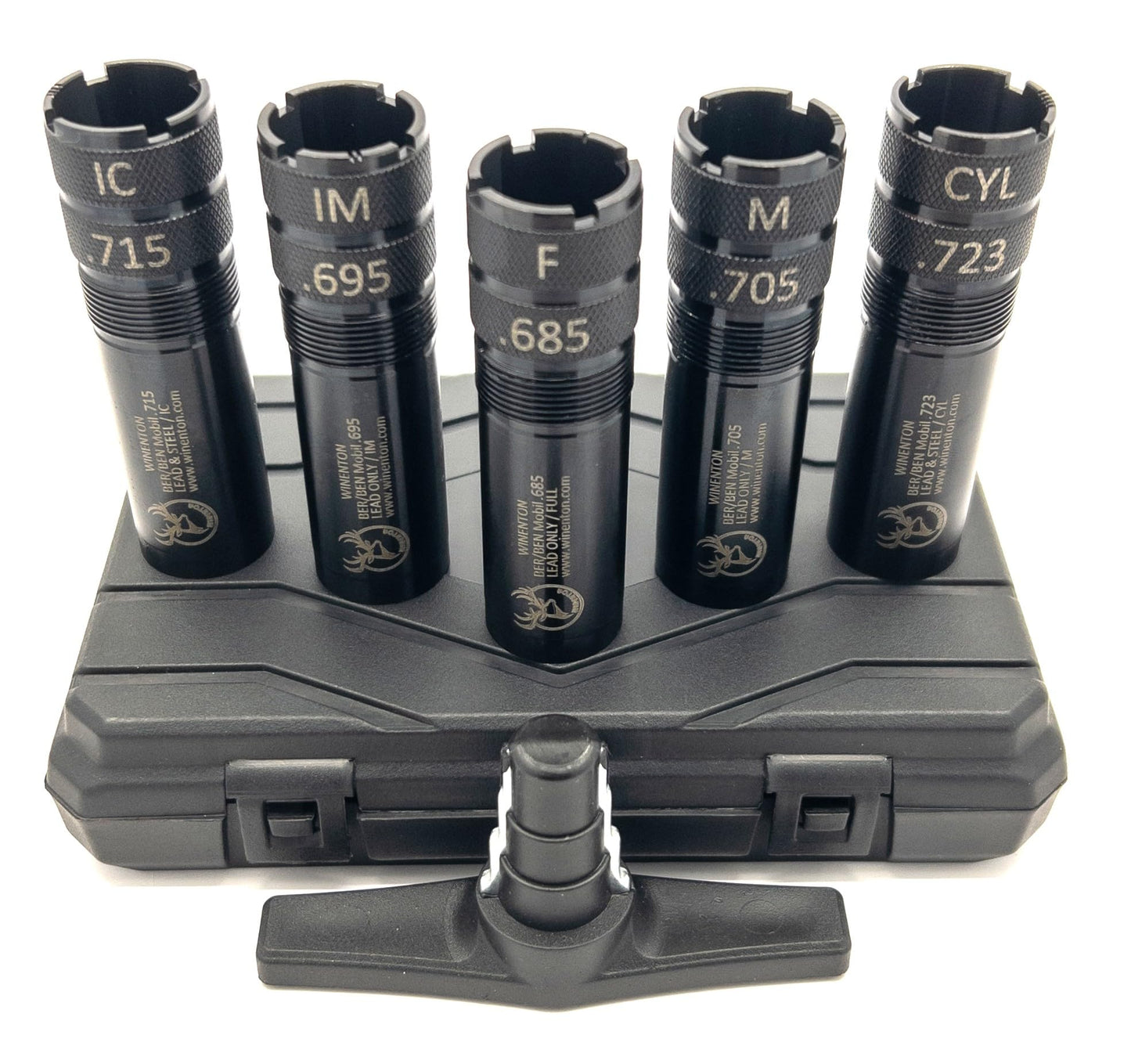 Winenton™ Extended Choke Tubes Set - BER/Ben Mobil Thread ONLY - 12Ga - 5 Pieces Choke Tubes with Wrench - Black