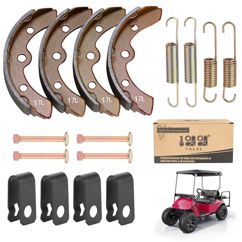 10L0L Golf Cart Brake Shoes & Brake Spring Kit for Club Car DS 1995-up, Precedent 2004-up, EZGO 1986.5-1995, Yamaha G1 1982-up, G2 G8 G9 - Replace OEM 1018232-01 23364G1 27249G01