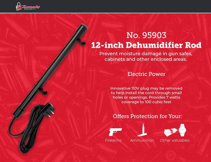 Hornady Electronic Gun Safe Dehumidifier Rod - 12" Black | Prevents Moisture Damage