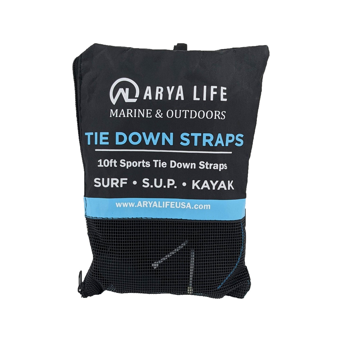 Arya Life 10 Feet 'No Scratch' Silicone Buckle Rack Strap Tie Down Cam Straps for Surfboard SUP Paddleboard Kayak Snowboard and Canoes (Set of 2), Black
