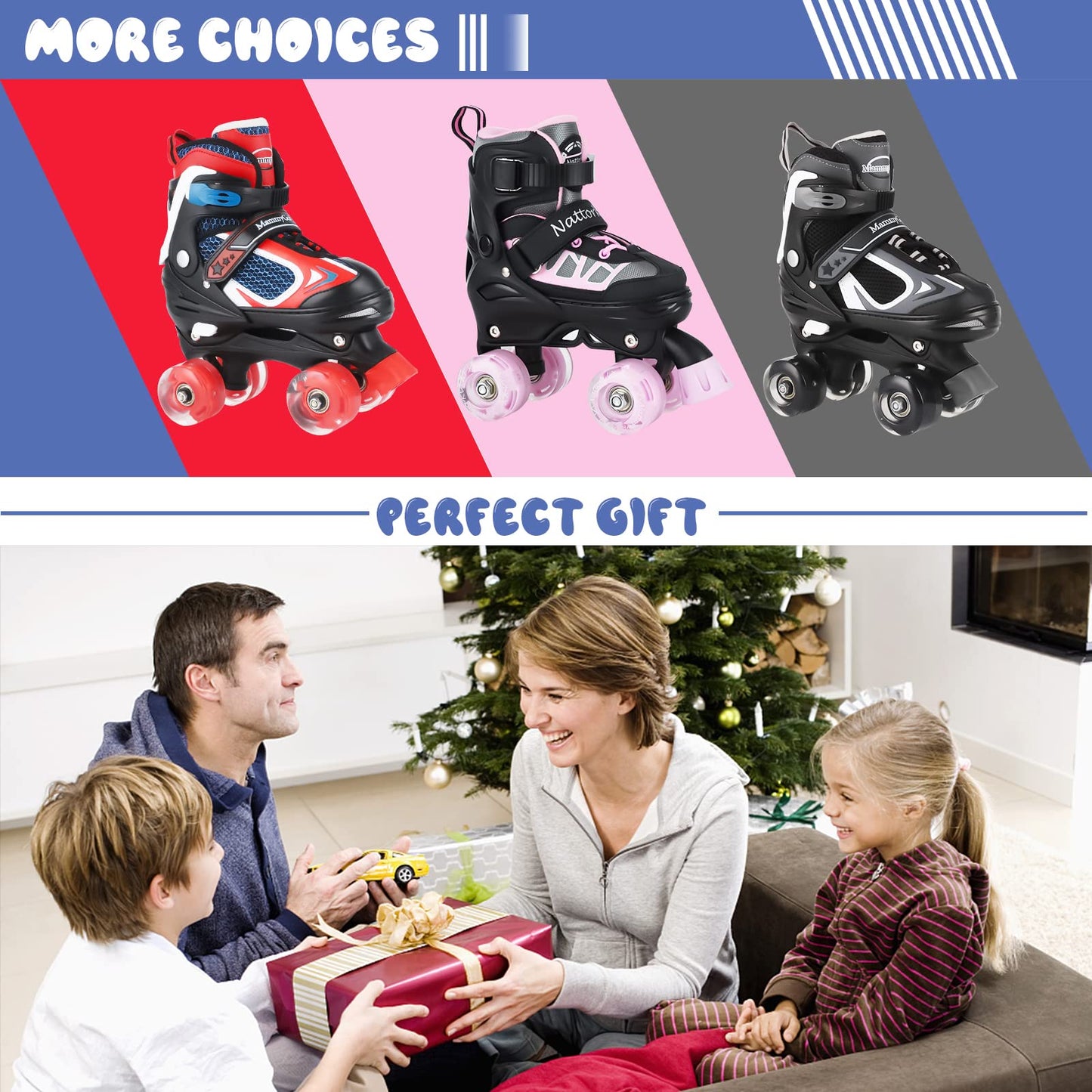 Nattork Kids Roller Skates for Boys Girls,4 Sizes Adjustable Roller Skates with Light up Wheels,Fun Rollerskates for Toddler Kids Beginners Indoor Outdoor