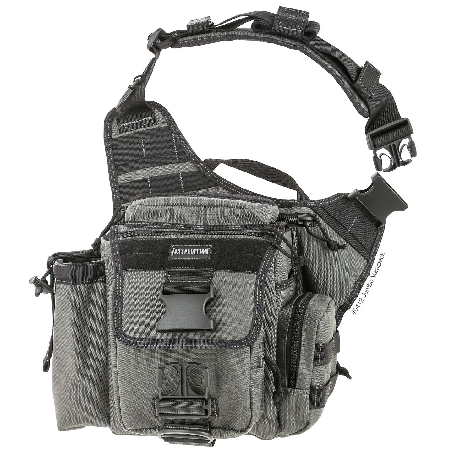 MAXPEDITION Jumbo Versipack (Wolf Gray) 7.4L Tactical Crossbody Sling Bag for EDC, CCW Concealed Carry, Survival, Includes Ergonomic 2" Strap with Comfortable Pad, 0412W