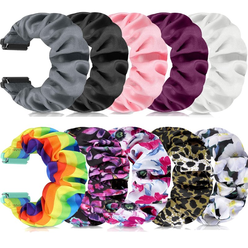 ShuYo 10 PACK Scrunchie Bands Compatible with Fitbit Versa/Versa 2/Versa Lite Special Edition Women Girl Elastic Stretch Fabric Strap Pattern Printed Scrunchy Replacement Bracelet Wristband(23mm L)