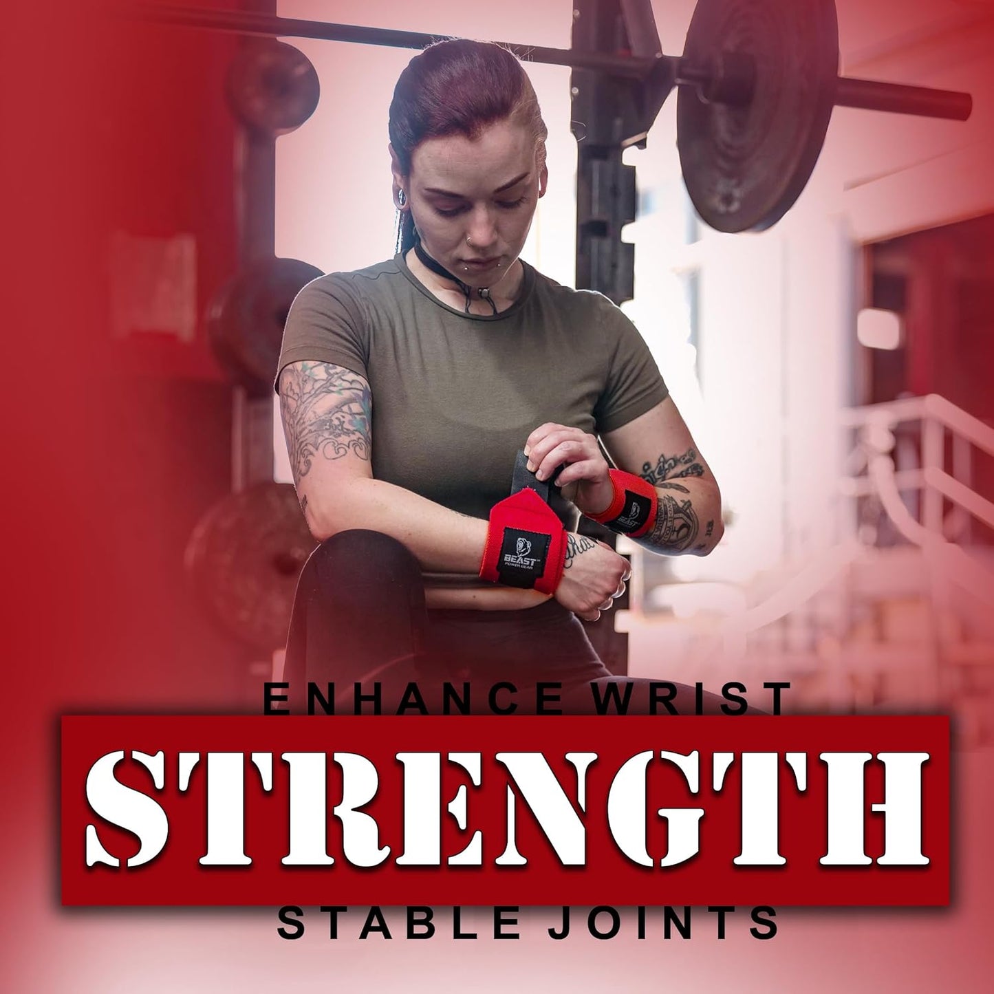 Beast Power Gear Wrist Wraps - 18” Heavy Duty Support for Weightlifting | Ideal for Bodybuilding & Powerlifting