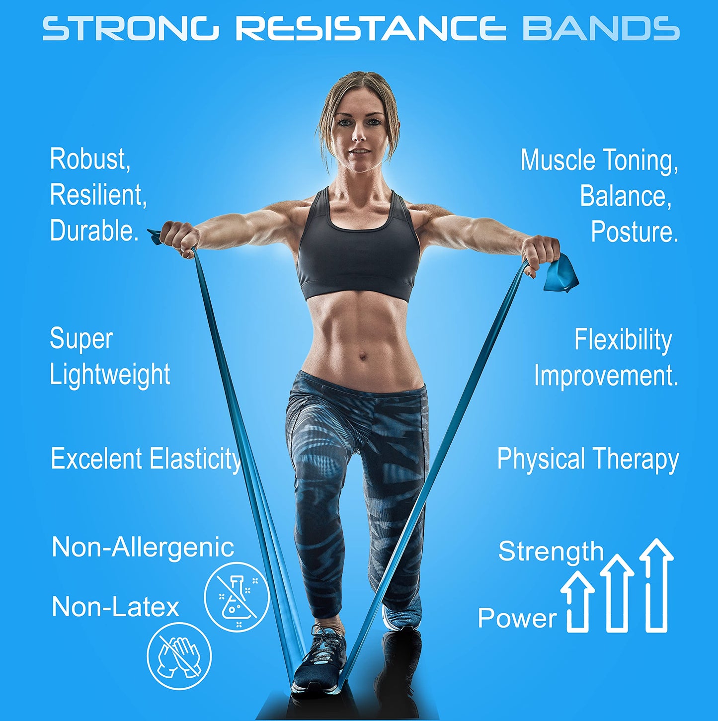 Resistance Bands Set. 5 Pack Non-Latex Physical Therapy, Professional Elastic Band. Perfect for Home Exercise, Workout, Strength Training, Yoga, Pilates, Rehab or Gym Leg Upper, Lower Body