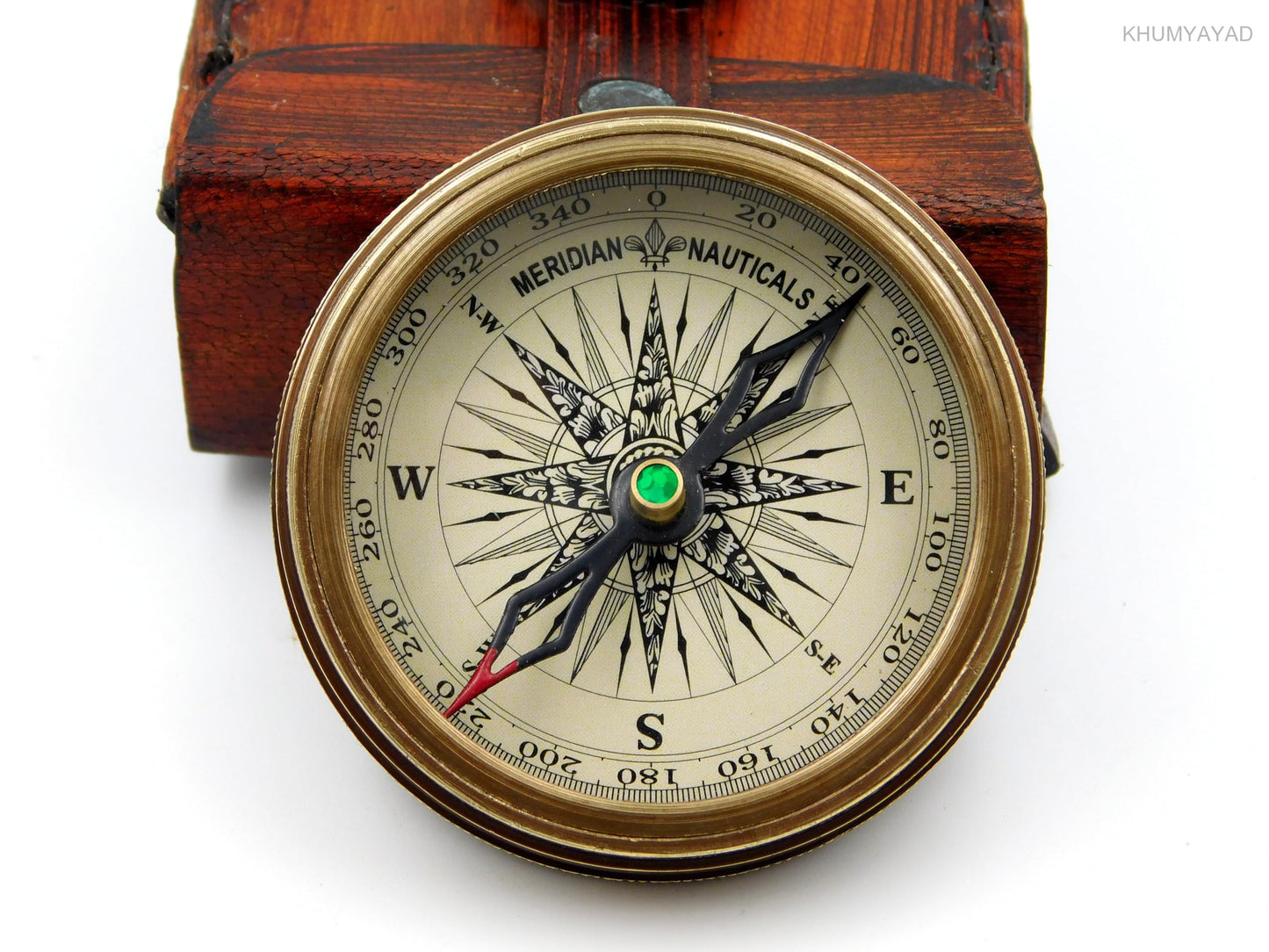 KHUMYAYAD Brass Hand Made Fully Functional Compass with Leather Case & Robert Frost Poem Engraved