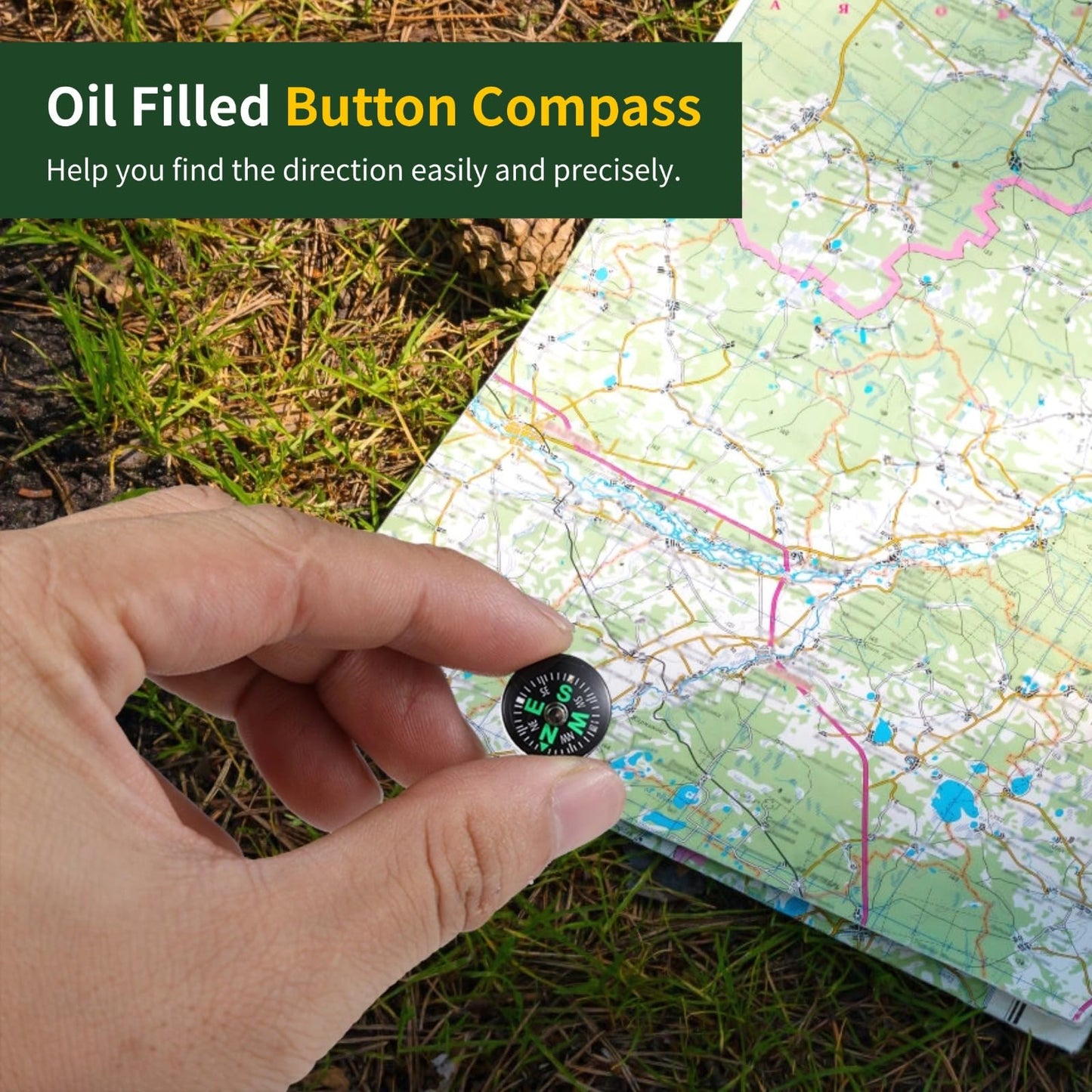 200 Pcs Button Compasses, Mini Oil Filled Compasses, Pocket-Sized Survival Compasses, Portable Plastic Compasses for Hiking, Camping, Touring, and Other Activities