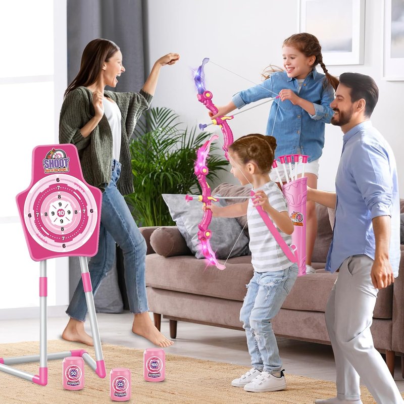 SpringFlower Bow and Arrow Set - LED Light-Up Archery Kit with 2 Foam Dart Guns for Kids 5-10 Years Old | Includes Standing Target