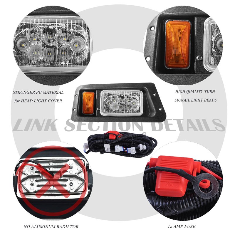 VPAHub Golf Cart Adjustable Light Kit Fit for YAMAHA G22, 2 LED headlight, 2 LED taillight, 1 Basic wiring harness Instruction & hardware included, Black/Amber/Clear