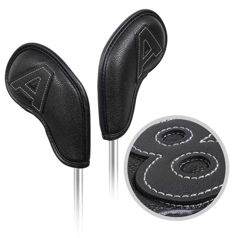 Craftsman Golf 10pcs Clean and Simple Black Iron Headcover Set Premium Leather Large No. on Both Sides Easy for Recognize Magnetic Closure