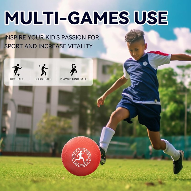 Kickball Playground Balls - Rubber Dodgeballs for Kids & Adults | Indoor & Outdoor Fun