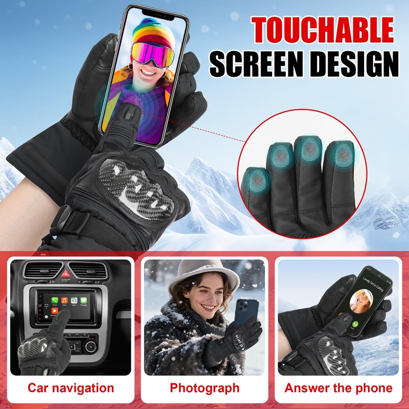Heated Gloves for Men Women,7.4V Electric Rechargeable Heating Ski Gloves with Touchscreen,Warming Glove for Winter Outdoor Work Skiing Motorcycle Hunting Cycling Hand Warmers