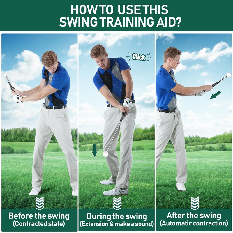 KALAUTO Retractable Golf Swing Trainer with Golf Swing Band-Telescopic Club Retractable Golf Swing Training Aid with Golf Grip Trainer,Tempo Stick Golf/Warm Up/Indoor Golf Practice(Black-Right Hand)