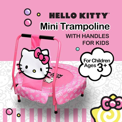 Hello Kitty Indoor Mini Trampoline with Handle for Toddlers, Round Jumping Mat, Pink