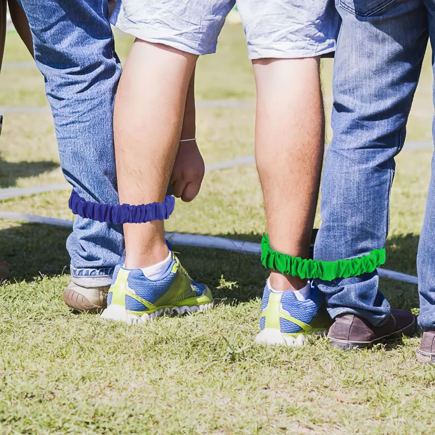 Augshy 12Pcs 3 Legged Race Bands,Elastic Tie Rope Resistance Bands for Relay Race Game Carnival Field Day Backyard Game Party Supplies