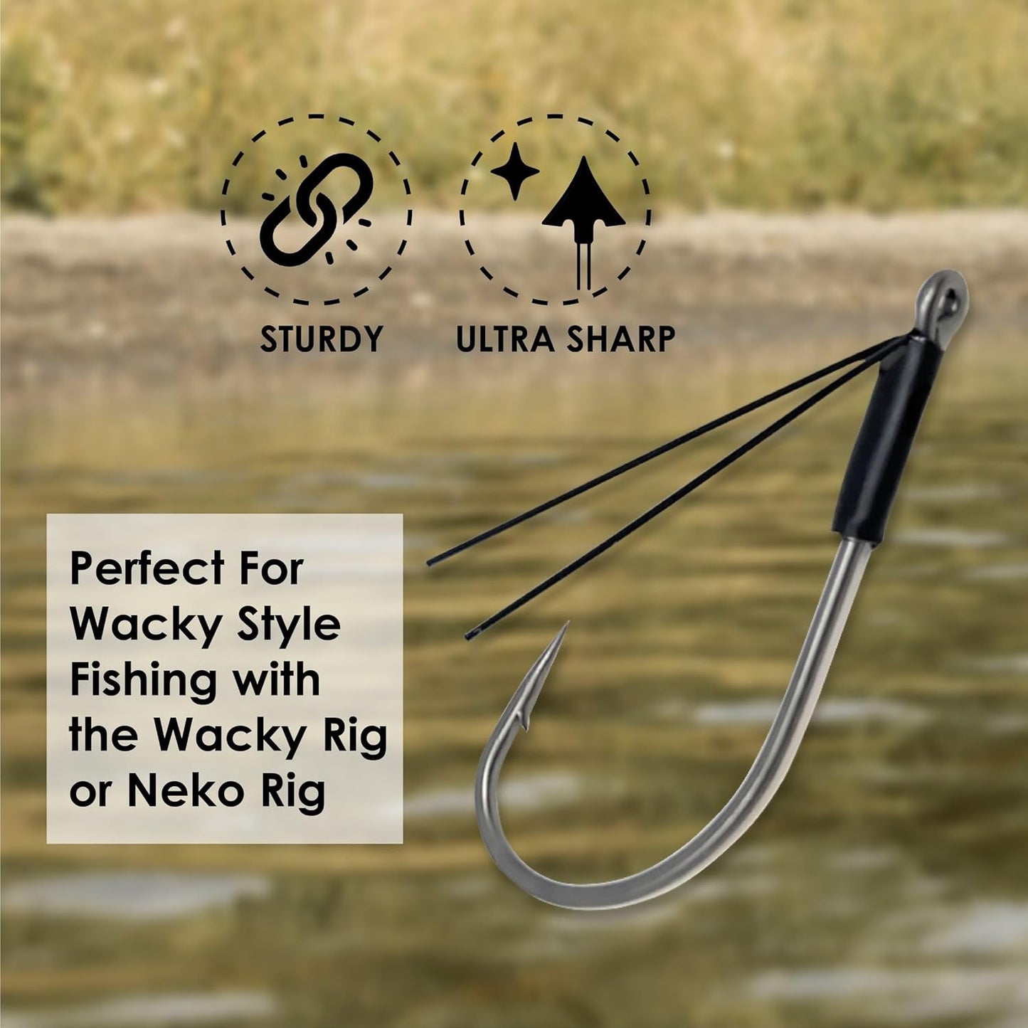 Neko Hooks for Bass Fishing | Wacky Style Finesse Rig | 25-Pack of Durable Hooks