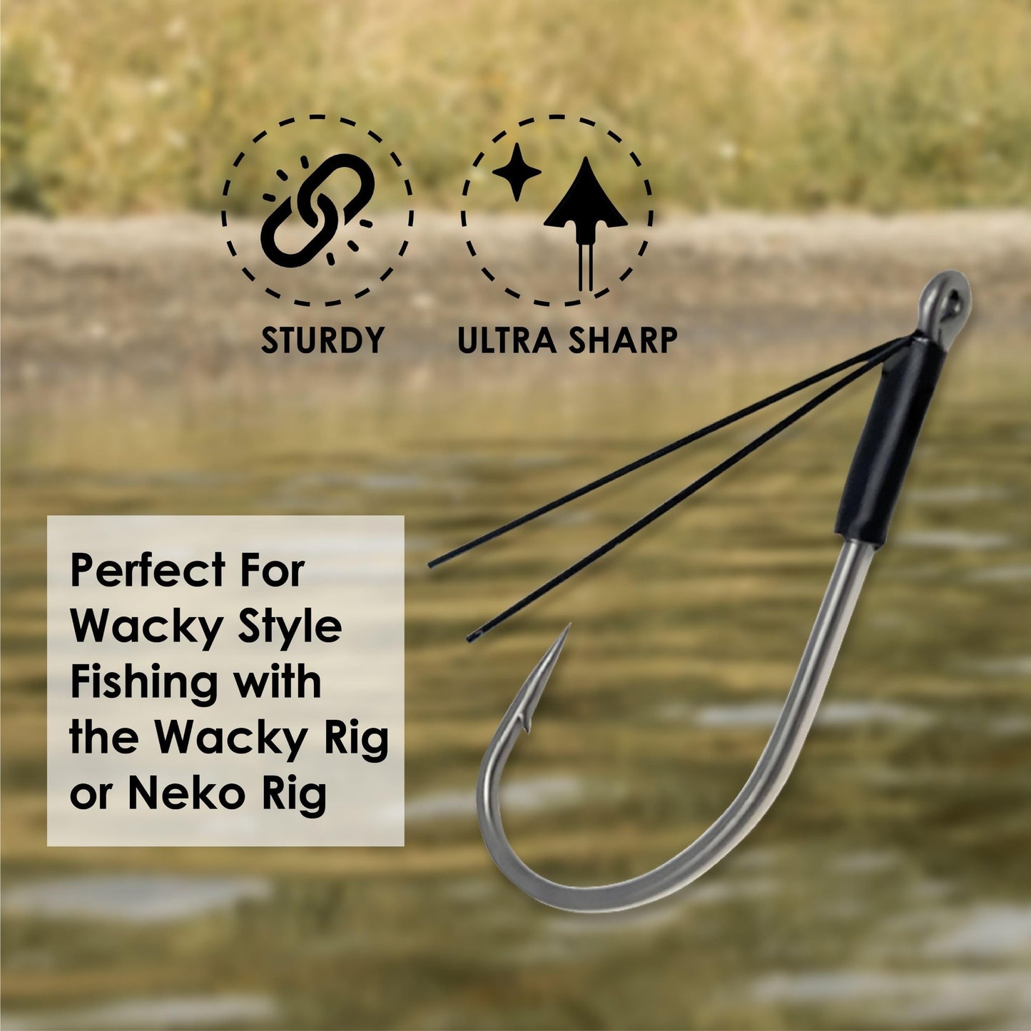 Reaction Tackle Neko Hooks - Weedless Finesse Fishing Hooks for Bass - High Carbon Steel Wacky and Neko Rig Hooks for Soft Plastic Worms - #1/0 Wire Guard (25-Pack)