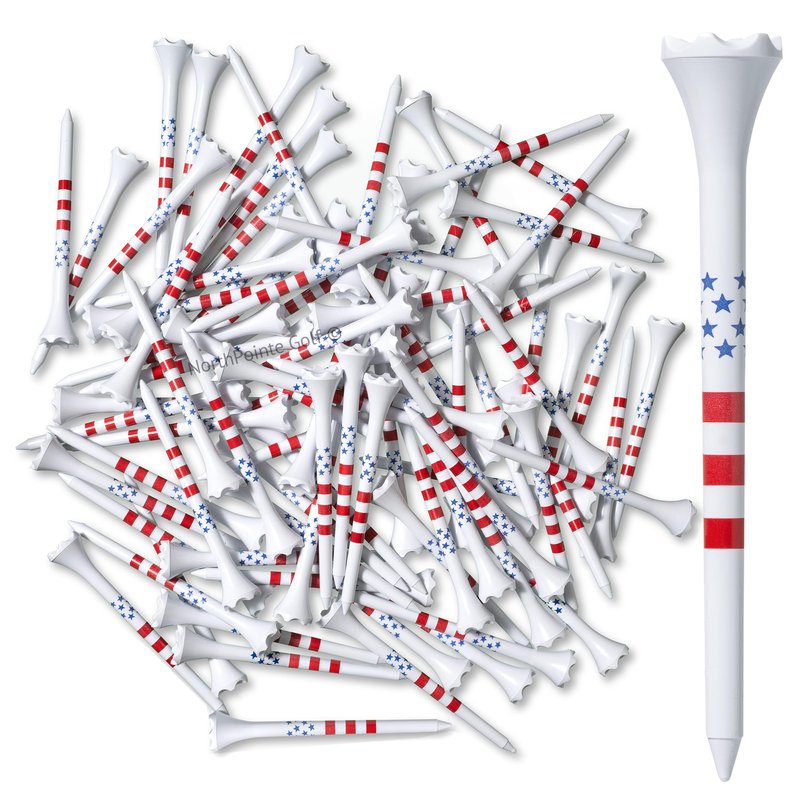 NorthPointe 3 ¼” USA Stars and Stripes American Flag Golf Tees Plastic - 100 Tees in Bulk – Patriotic