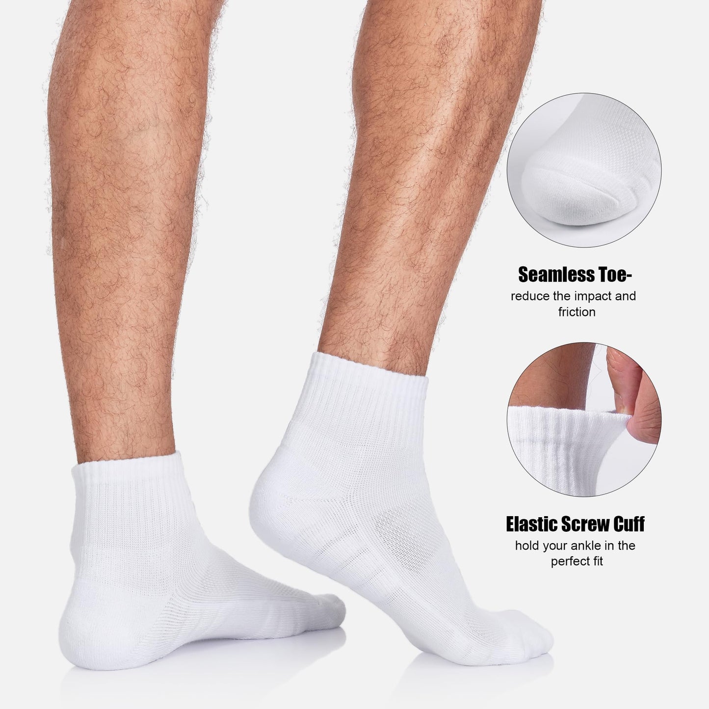 Lapulas Athletic Quarter Socks for Men Women, Cotton Mesh, Cushioned Arch Support, Non-Slip Running Ankle Design, 6 Pack