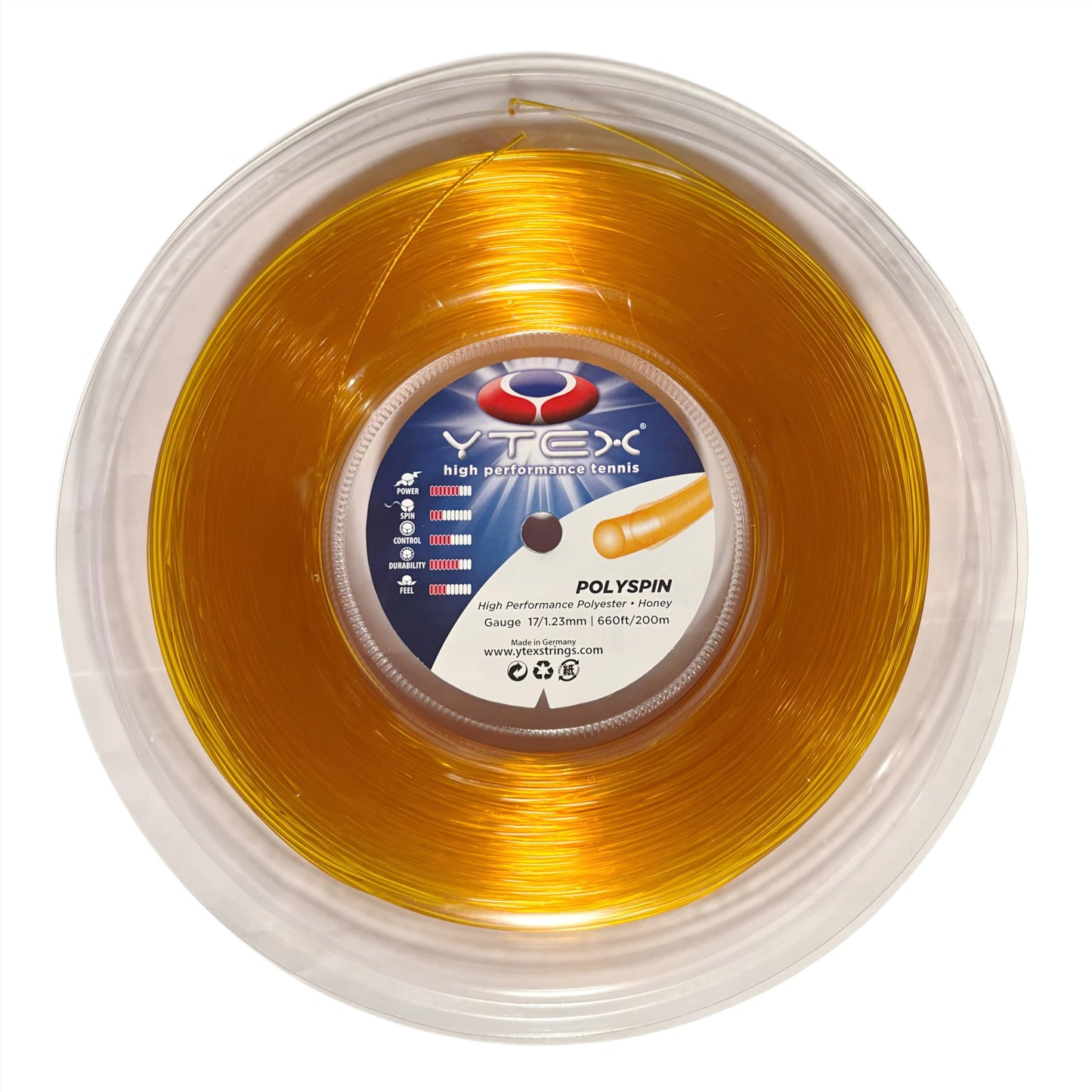 YTEX Polyspin Honey Tennis Racquet String Reel (17 Gauge, 1.23mm)