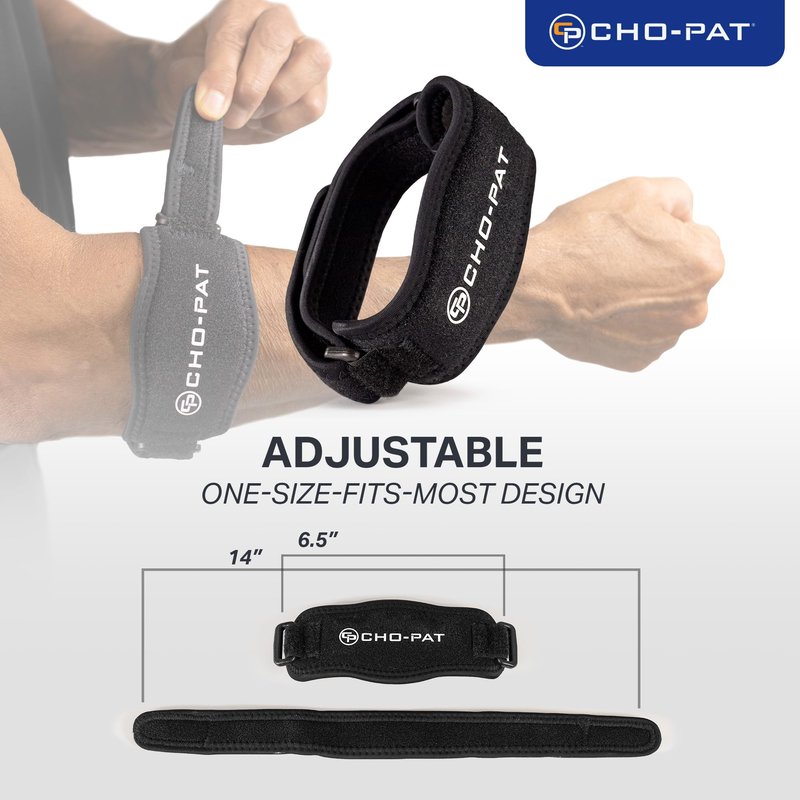 Cho-Pat Tennis Elbow Strap, Adjustable Forearm Support for Tennis Elbow, Overuse Syndromes, Muscle Strains, and Tendonitis, OSFM