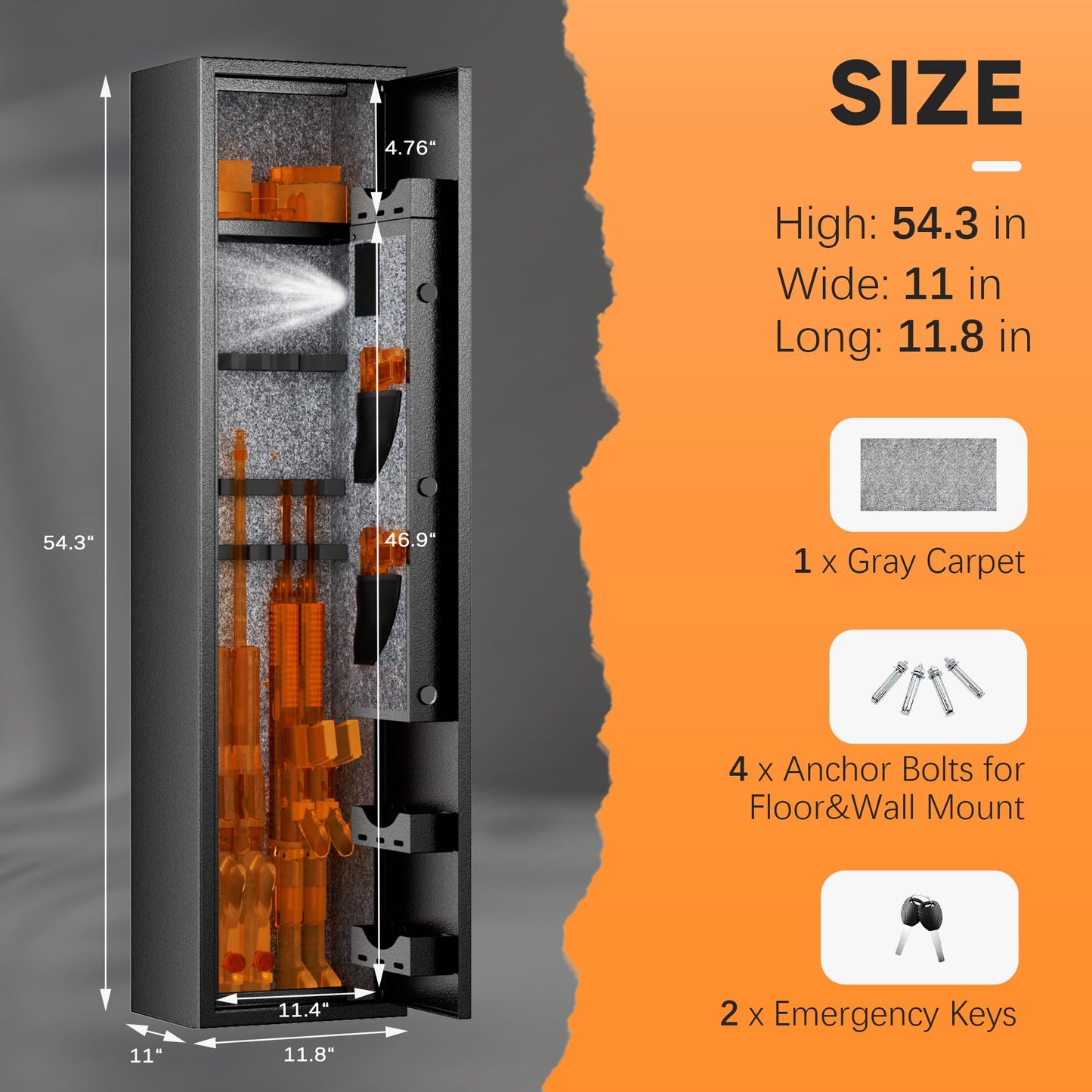 Bonusall 4-6 Gun Safes for Home Rifle and Pistols,Fingerprint Rifle Gun Safe,Quick Access Rifle Safe for Shotguns, Gun Locker with 3 Adjustable Shelf, Pockets for Handgun, Firearms