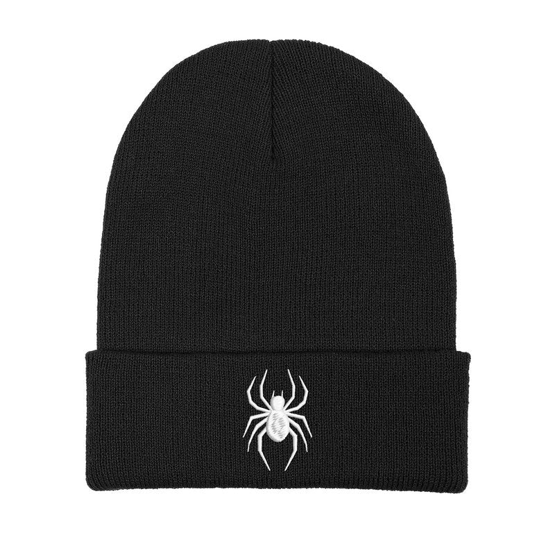 Cool Spider Web Pattern Halloween Beanie, Embroidered araneid Wool Knit Beanies Hats Gift for Men Women, Keep Warm Soft Stretchy Winter hat for Cold Weather araneid Accessory Black