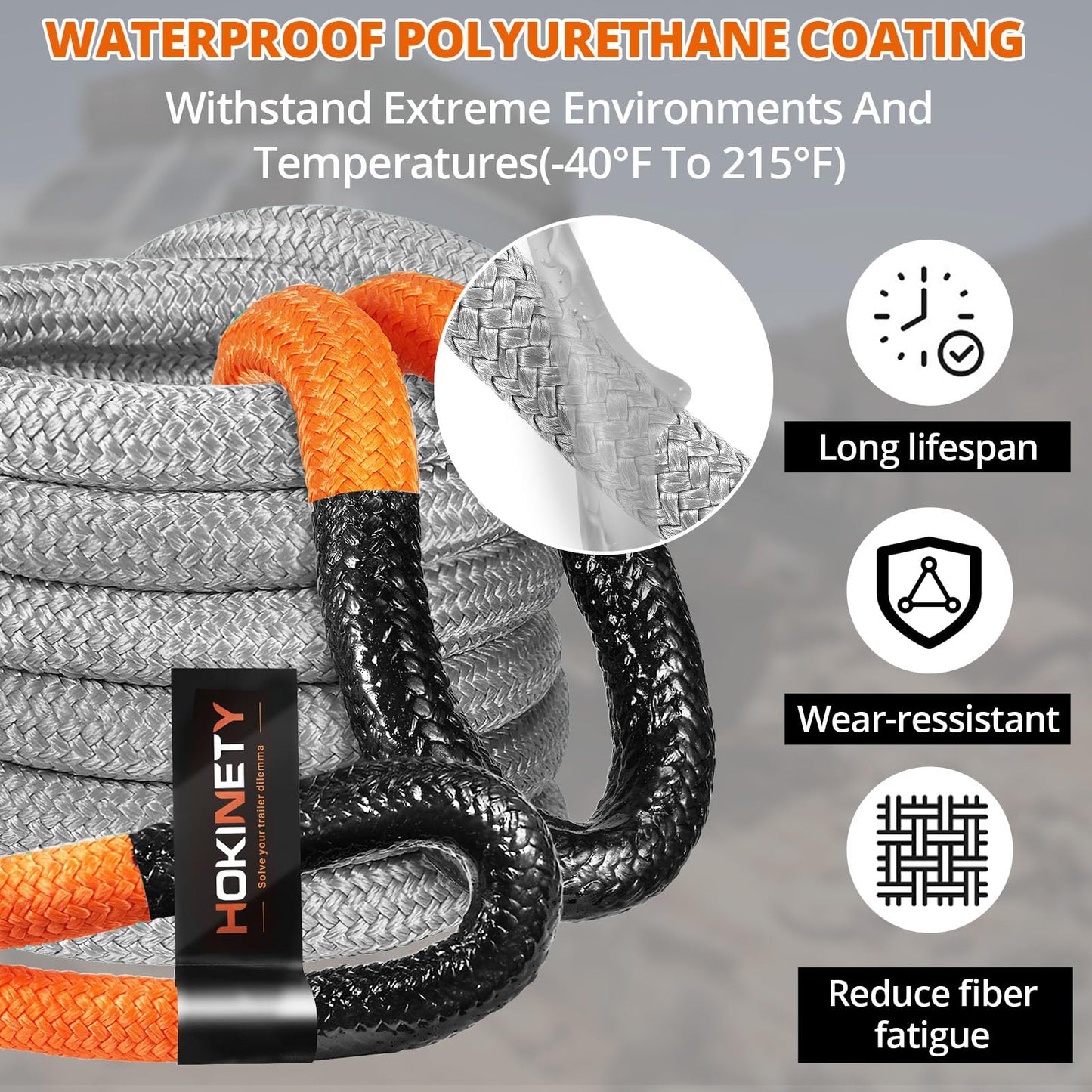 HOKINETY Kinetic Recovery Tow Rope: 1-1/8" x 30ft 48000LBS Snatch Strap with Soft Shackles Heavy Duty Offroad Towing Straps Kit for Trucks SUV UTV ATV Tractor Car Jeep - Gray