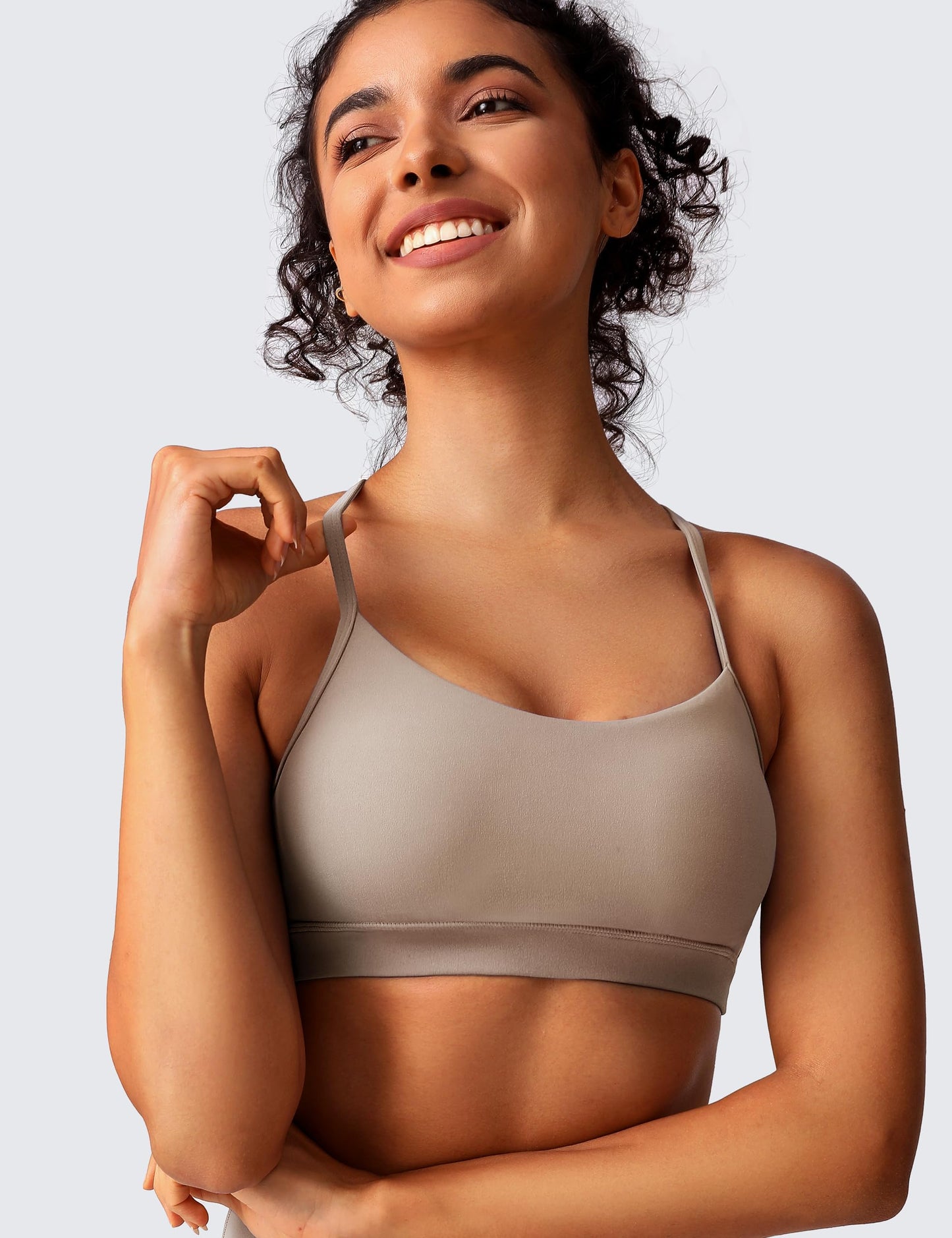 BAYDI Clouduxi Y Back Sports Bras for Women- Low Impact Padded Racerback Spaghetti Strap Womens Workout Yoga Gym Tops Pale Khaki