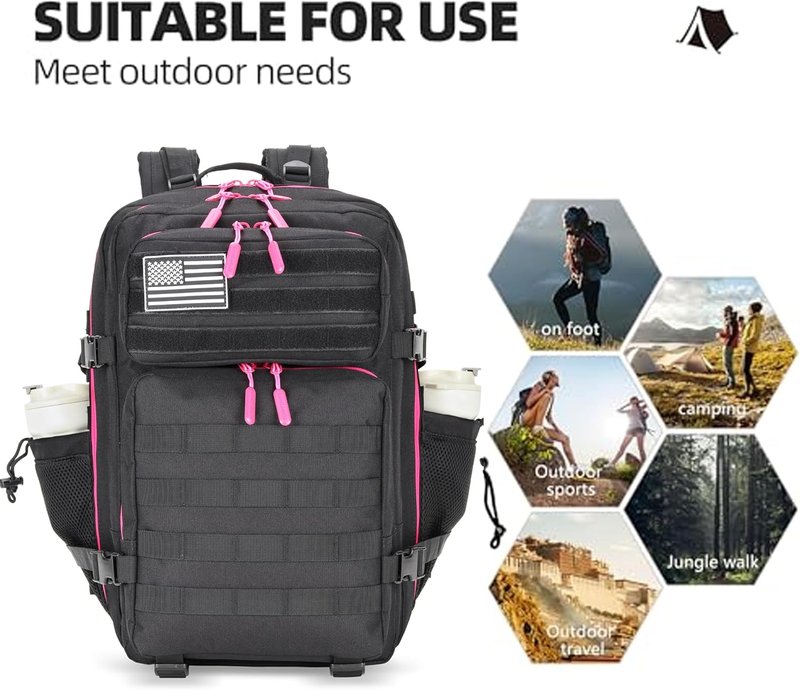 Tactical Assault Backpack - 45L Molle Waterproof Rucksack for 3-Day Adventures | Black Rose