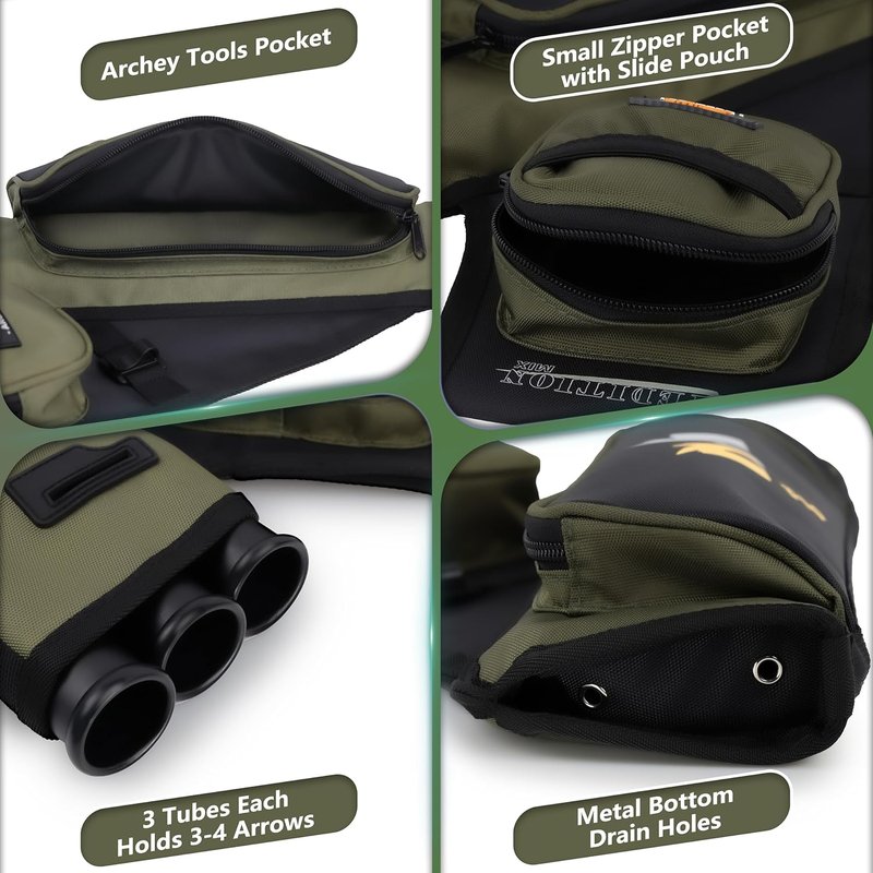 Archery Hip Quiver for Arrows - 3 Tubes Holder with Pockets & Waist Belt | Fits Compound & Recurve Bows