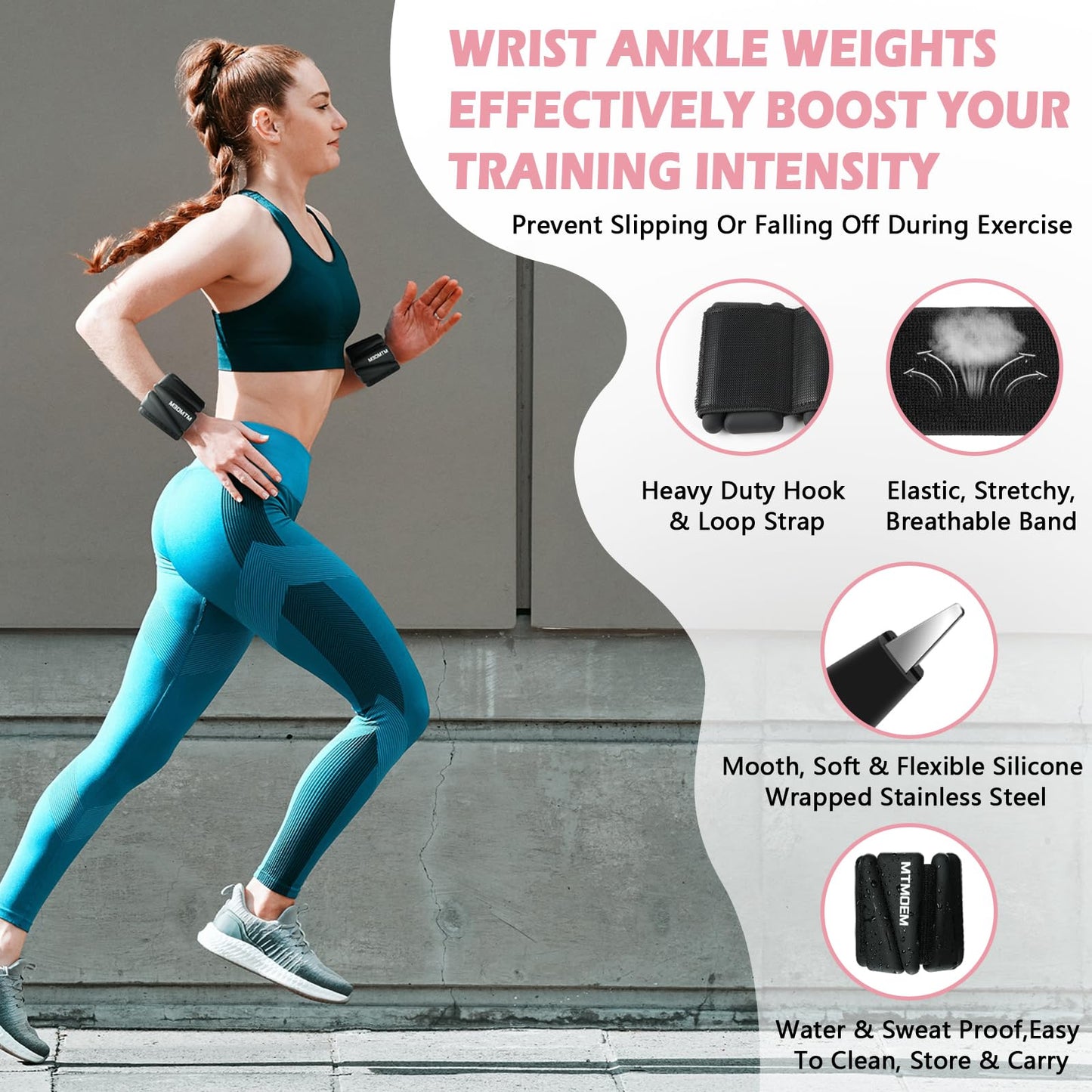 Wrist Ankle Weights for Women Men, Adjustable Silicone Weighted Bangles 2 Lbs Each, Wrist Weights Perfect for Walking, Pilates, Yoga, Barre, Pool, Exercises,Strength Training and Gym (Set of 2)
