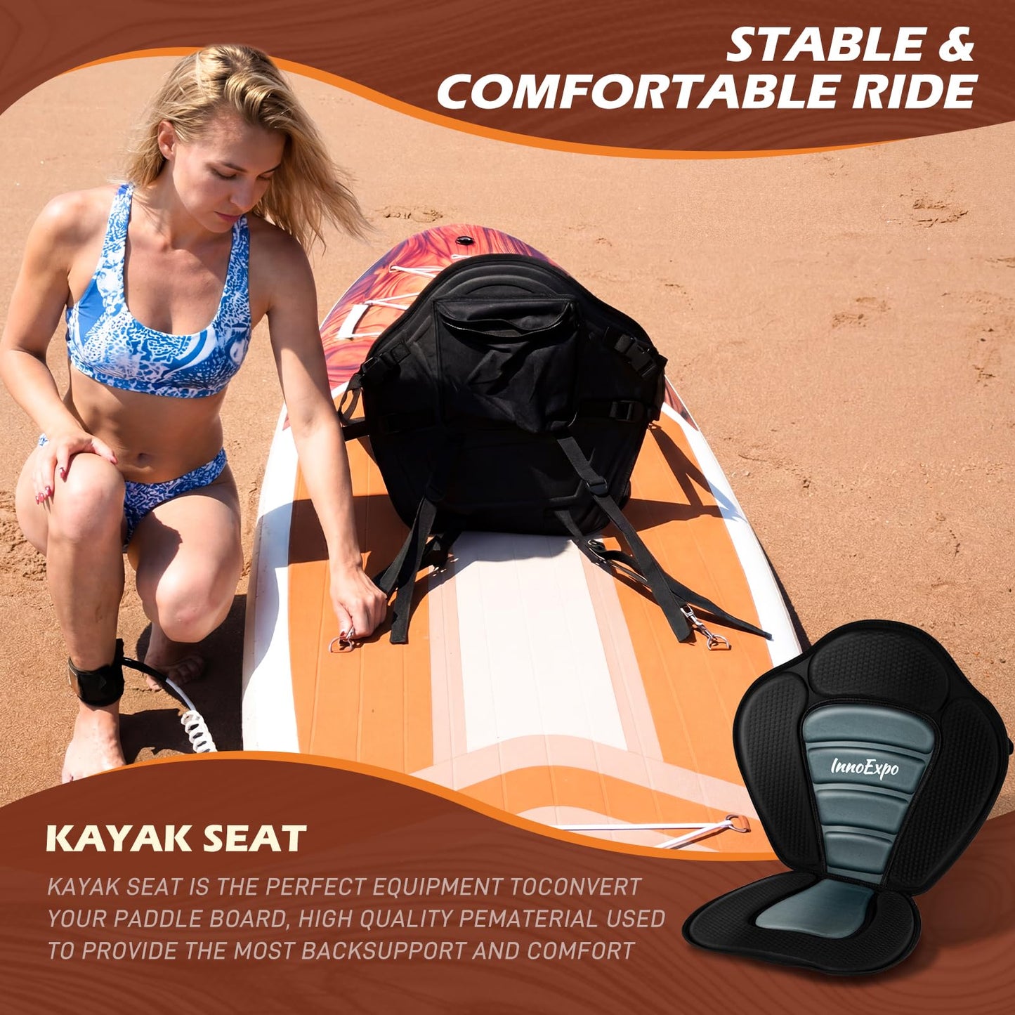 InnoExpo 11' Inflatable Stand Up Paddle Boards with Premium Accessories, Wide Stable SUP Paddle Board Design, Non-Slip Comfort Deck for Youth & Adults (Timber/Kayak Seat)