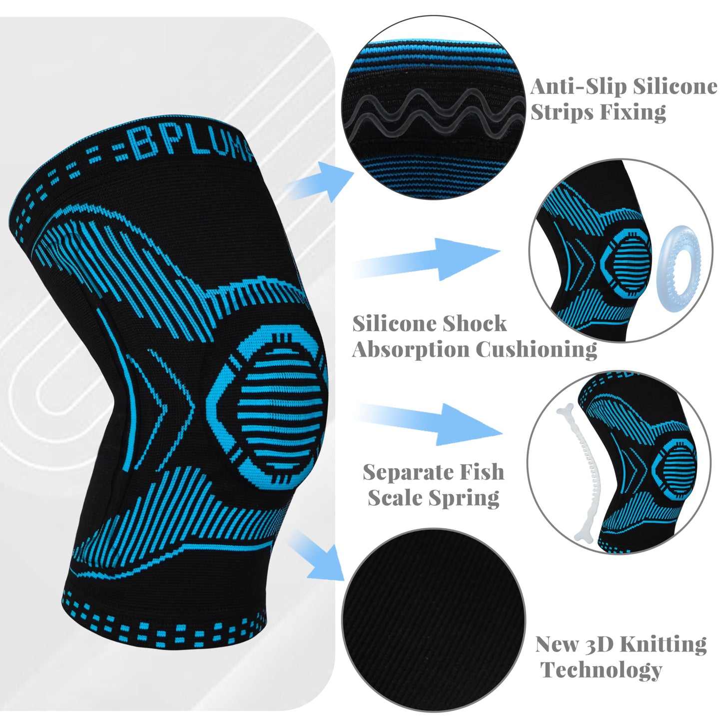 Bpluma Knee Brace for Knee Pain Men and Women, Knee Compression Sleeve for Torn Meniscus, Arthritis, Joint Pain，Knee Support for Working Out, Running, Weight Lifting，Fitness