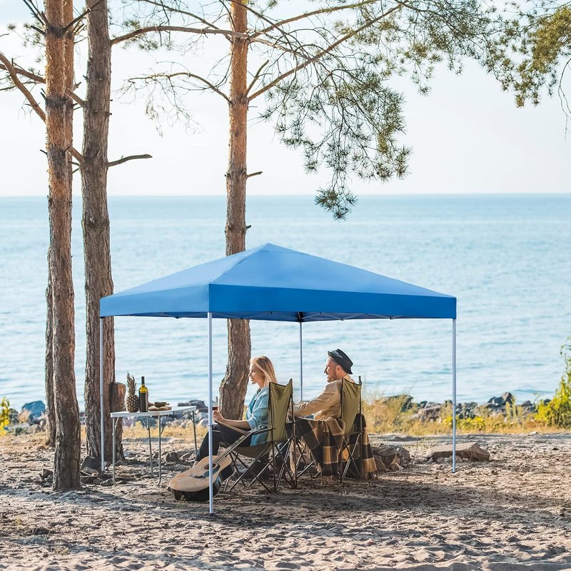 Pop Up Canopy Tent 10x10 FT - Instant Outdoor Shelter with Wheeled Carry Bag, Adjustable Height, Blue