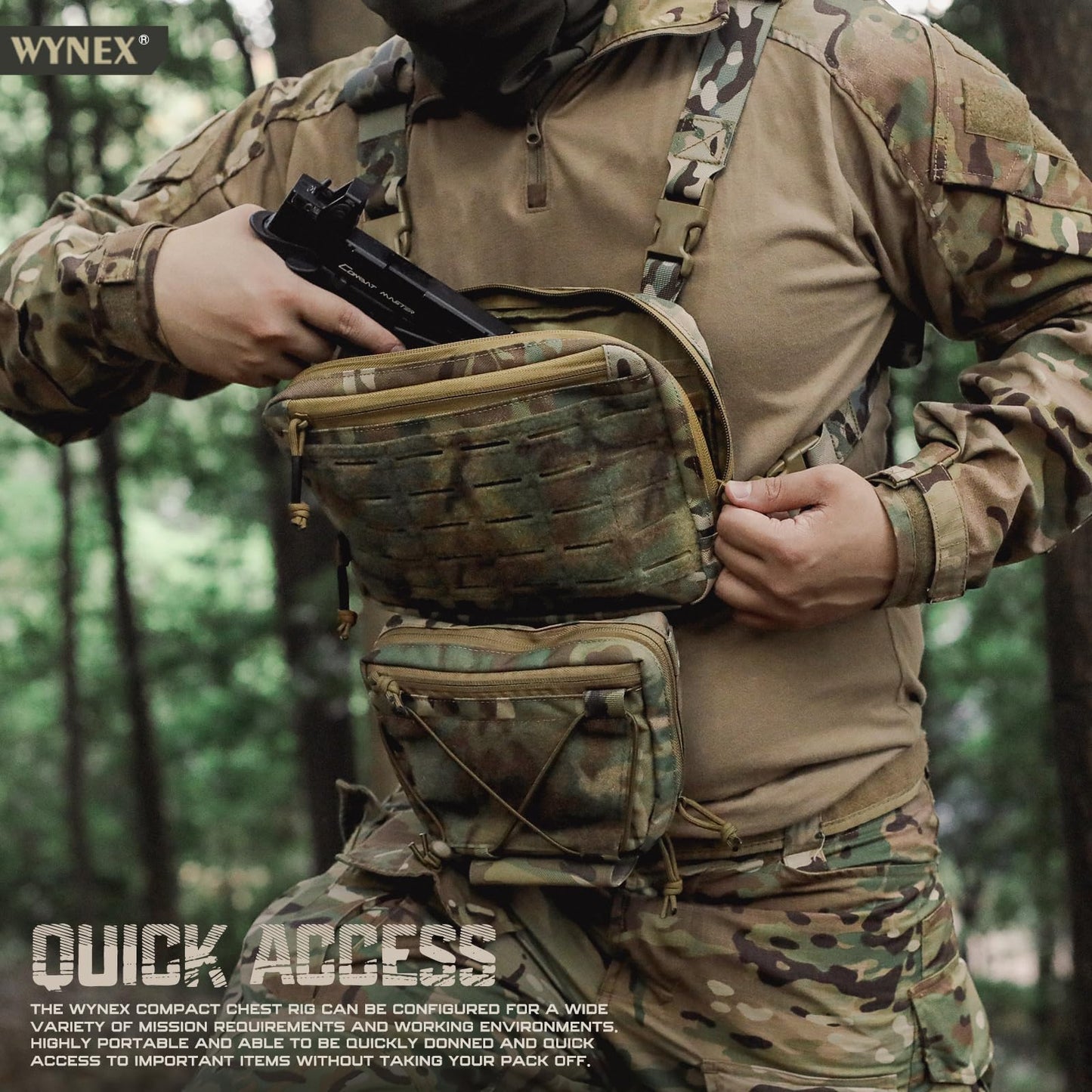 WYNEX Tactical Chest Rig Bag of Laser Cut Design, Molle Chest Pouch Utility Recon Kit Bag Tactical Chest Pack Bag