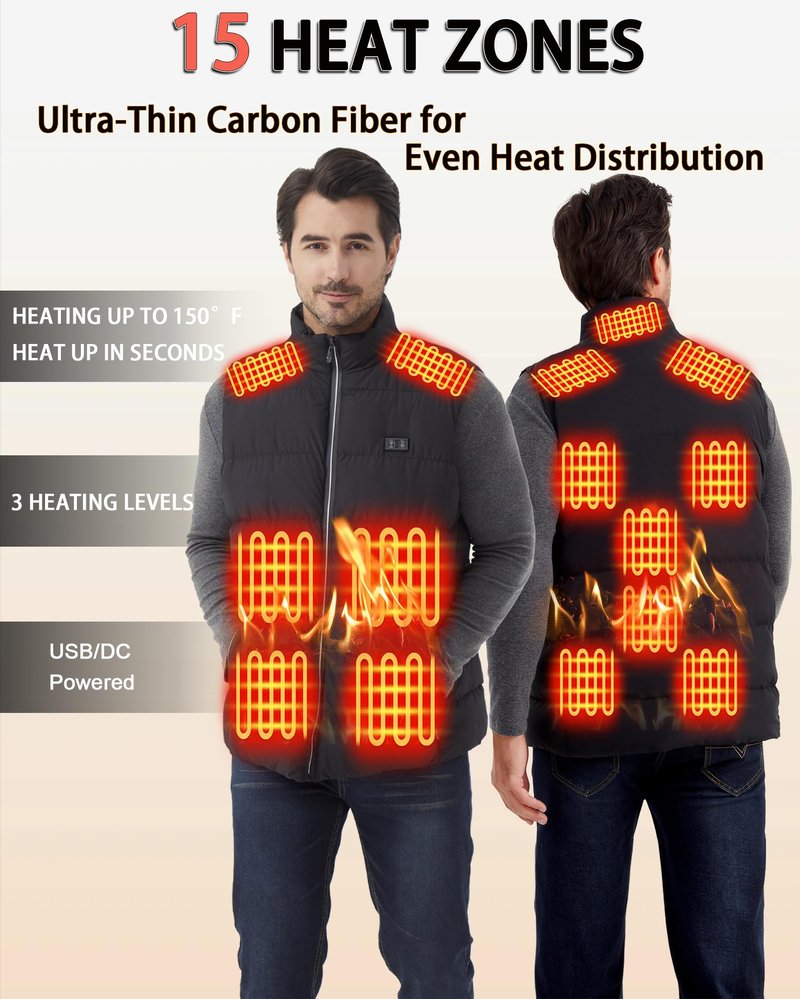 LQQSDPJ Electric Heated Vest for Men: Lightweight Warm Heated Jacket with 16000mAh Battery Pack - Winter Outdoor Hunting