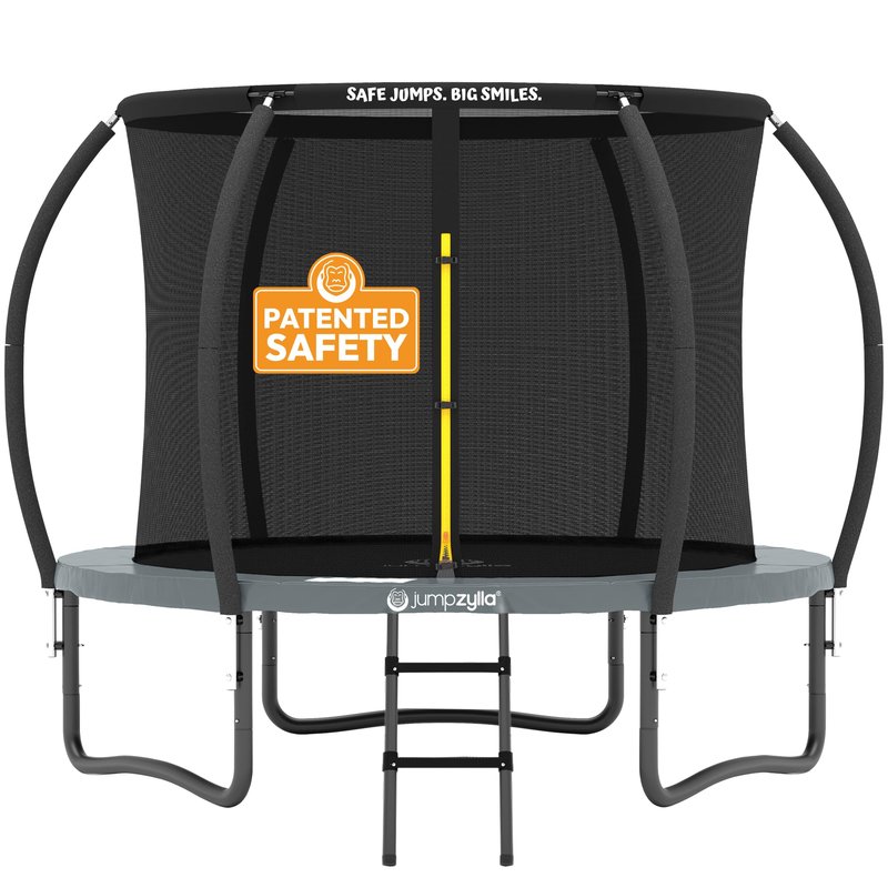 JUMPZYLLA Trampoline Outdoor 8FT 10FT 12FT 14FT 15FT 16FT with Enclosure and Ladder, ASTM Approved Recreational Trampoline for Kids and Adults, Anti-Rust Coated Frame (Gray, 8FT)