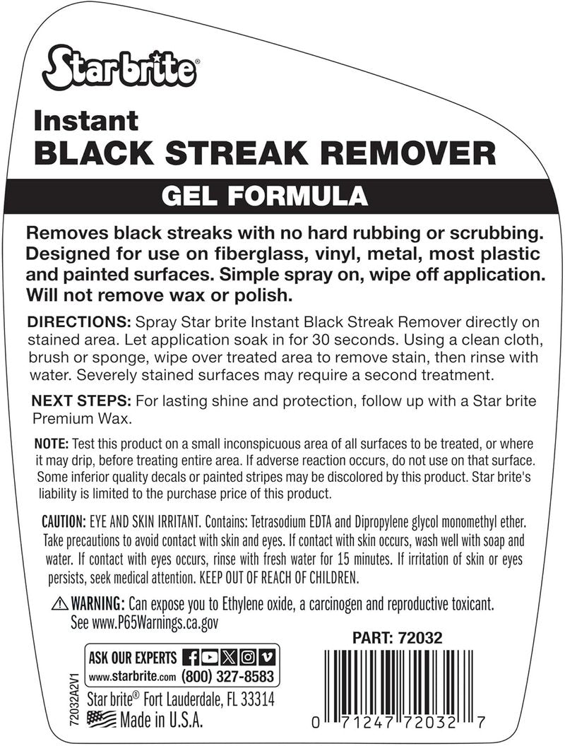 STAR BRITE Instant Black Streak Remover Gel - Fast-Acting Cleaner for Boats, RVs & Trailers | Safe for Fiberglass, Vinyl & Metal