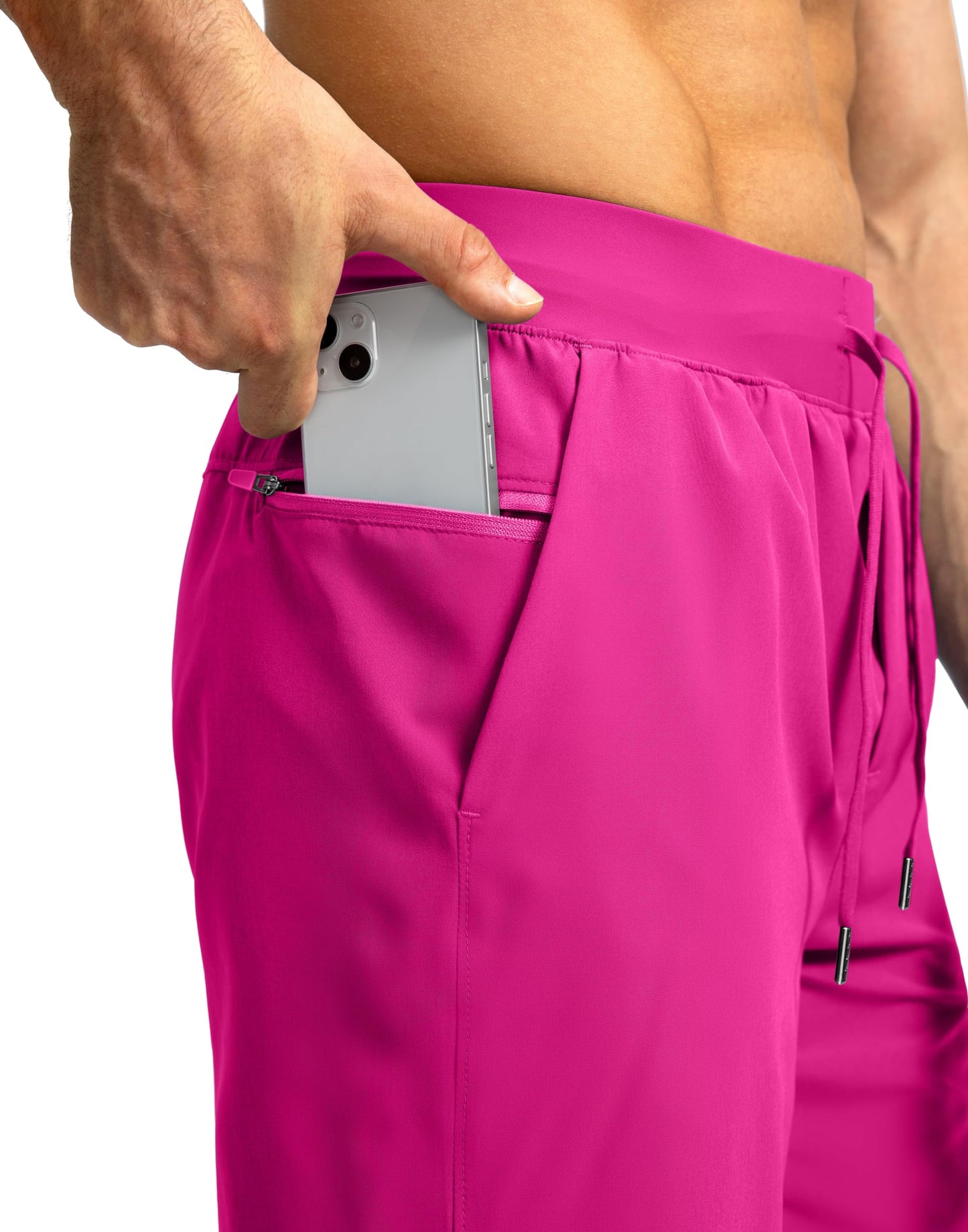 Soothfeel Men's Running Shorts with Zipper Pockets 9"/ 7"/ 5" Lightweight Quick Dry Basketball Gym Workout Athletic Shorts for Men (Hot Pink, XL)